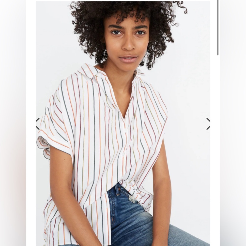 MADEWELL Central Shirt in Sadie Stripe cap sleeved blouse